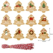 Christmas Gift Tags 48 Count with String (12 Assorted Designs for Xmas Present Wrap and Label Package Name Card) - 48 Tag +50 Red and White Cotton Rope